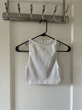 Cotton On White Ribbed High-Neck Crop Top Tank (XS/S)